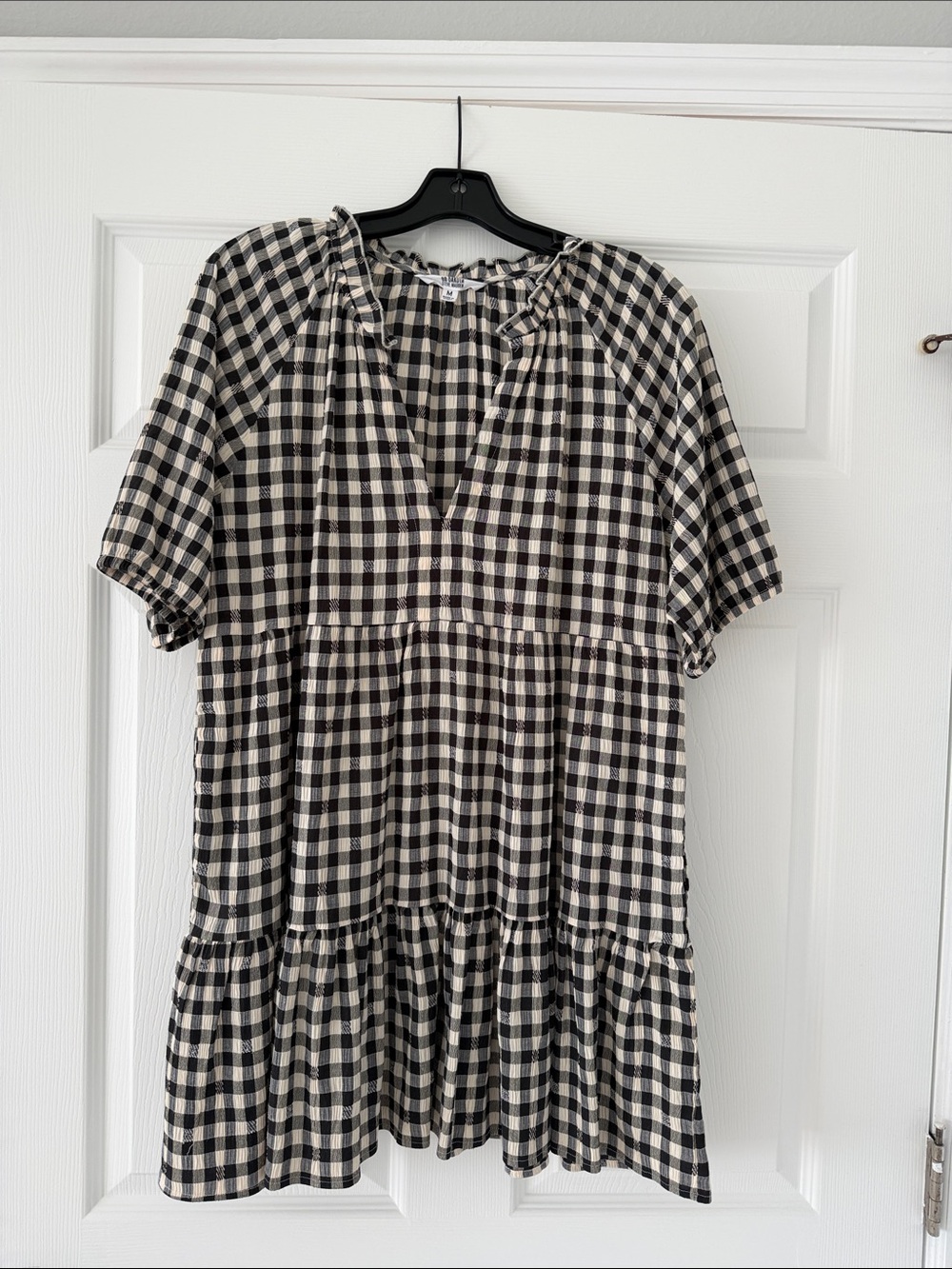 BB Dakota Black and Cream Gingham Tiered Mini Dress